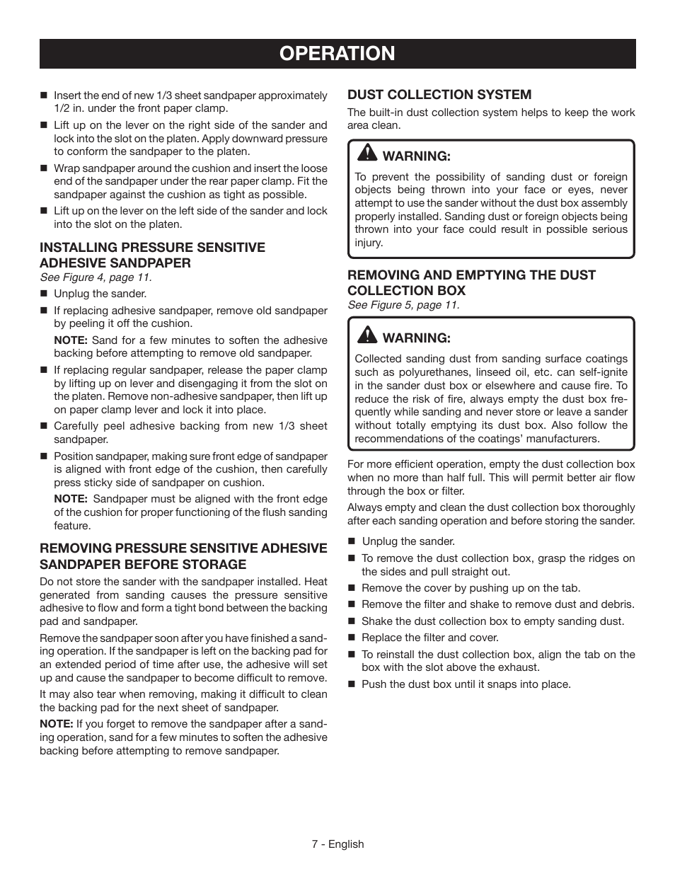 Operation | Ryobi S631D User Manual | Page 7 / 28