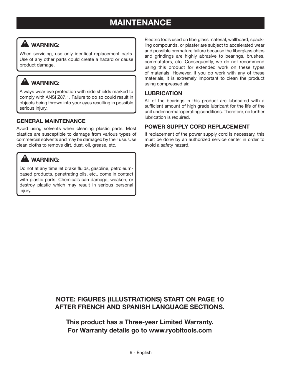 Maintenance | Ryobi S631D User Manual | Page 9 / 28