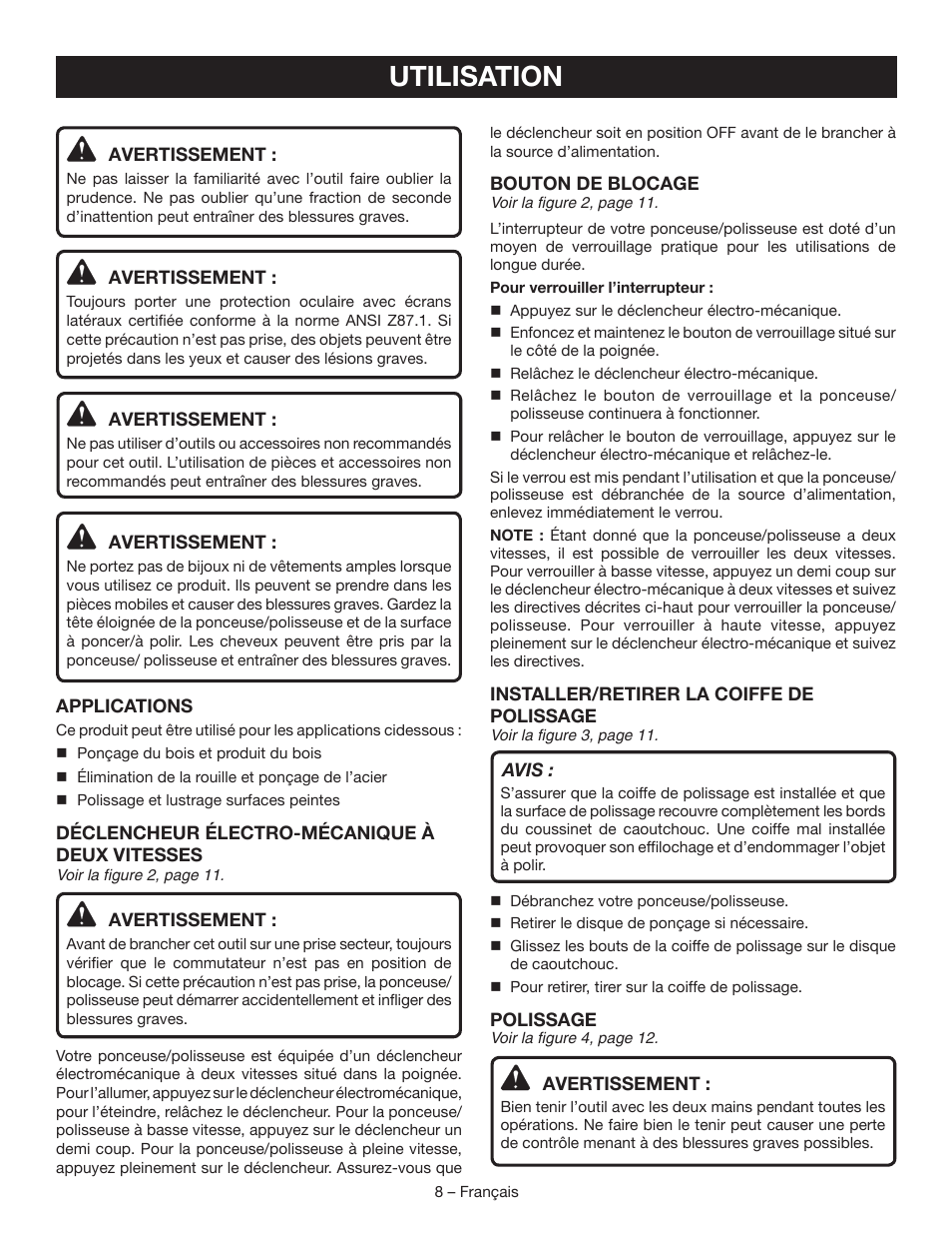 Utilisation | Ryobi SP450 User Manual | Page 17 / 32