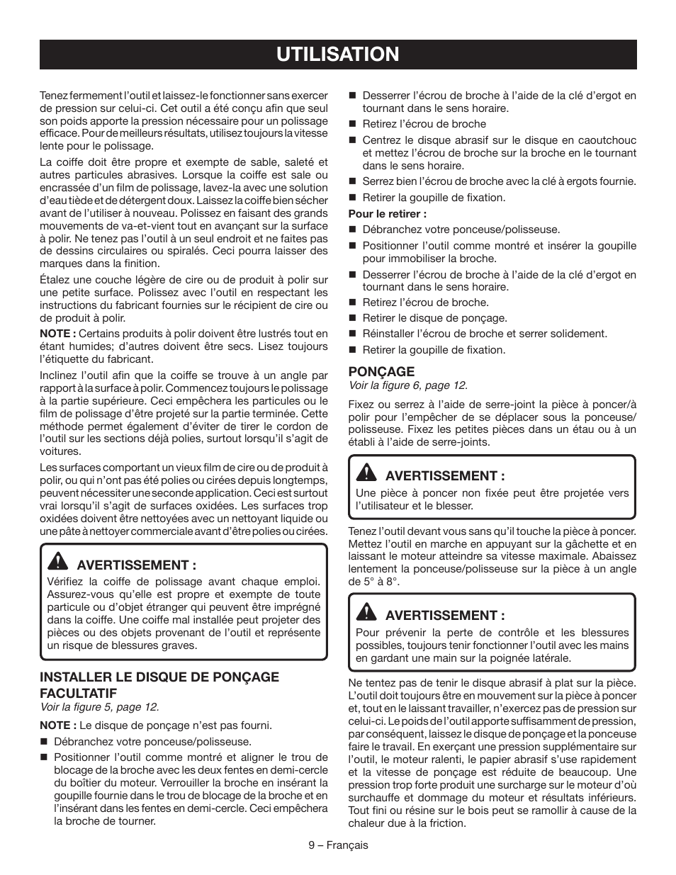 Utilisation | Ryobi SP450 User Manual | Page 18 / 32