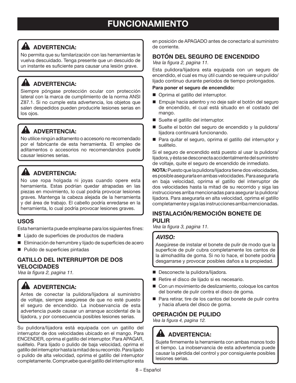 Funcionamiento | Ryobi SP450 User Manual | Page 26 / 32
