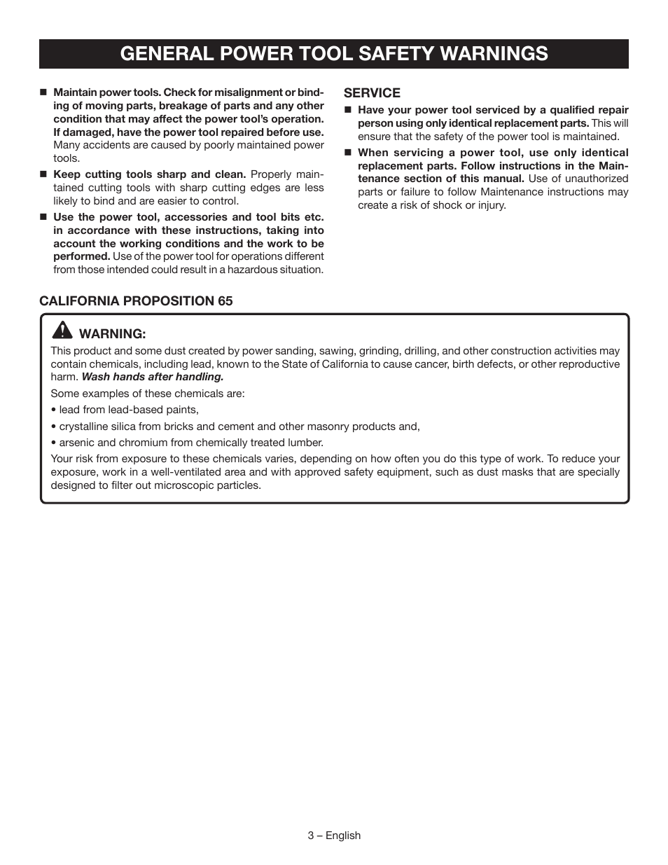 General power tool safety warnings | Ryobi SP450 User Manual | Page 3 / 32