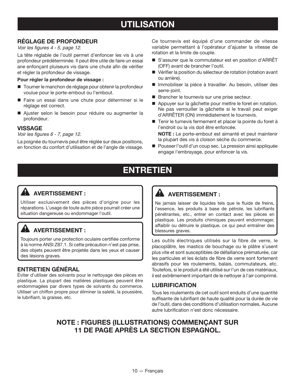 Utilisation entretien | Ryobi DG100 User Manual | Page 19 / 32