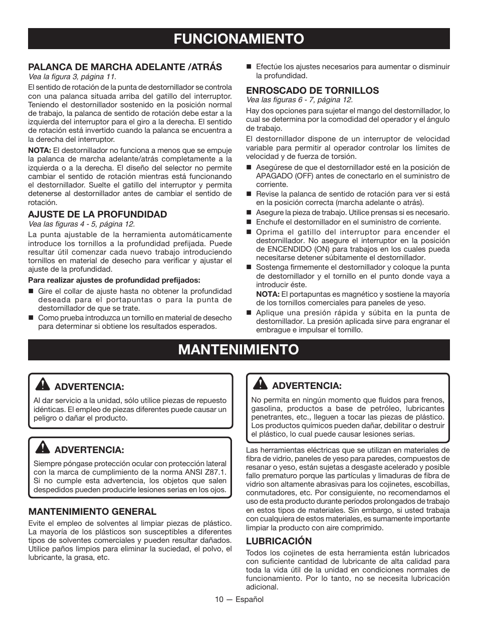 Funcionamiento mantenimiento | Ryobi DG100 User Manual | Page 28 / 32