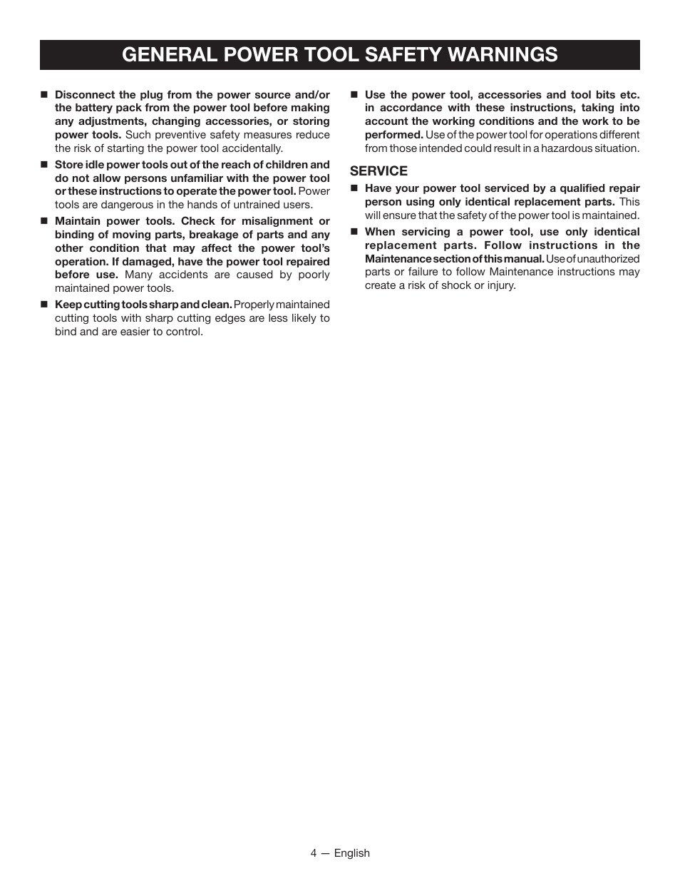 General power tool safety warnings | Ryobi DG100 User Manual | Page 4 / 32