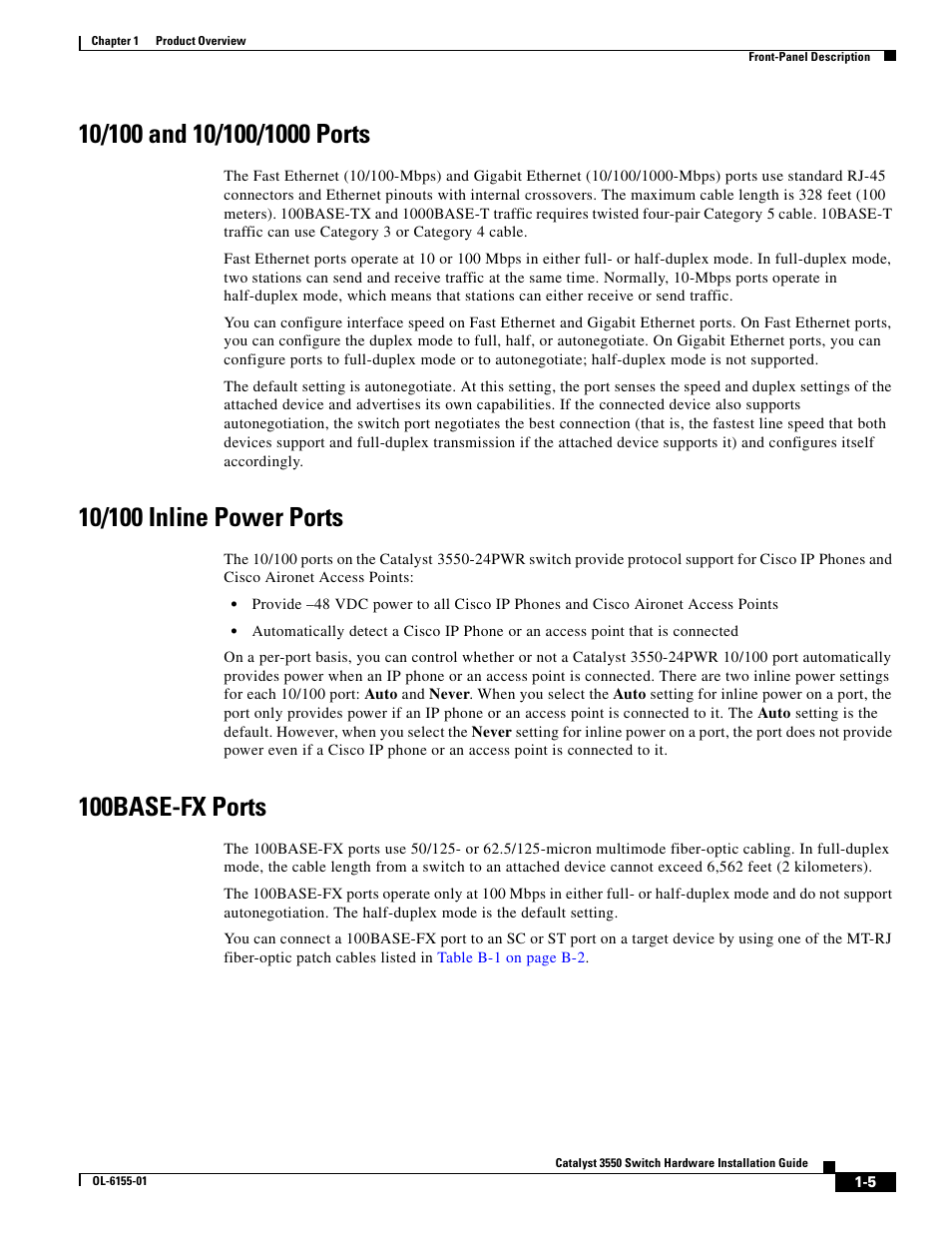 10/100 and 10/100/1000 ports, 10/100 inline power ports, 100base-fx ports | Cisco 3550 User Manual | Page 23 / 86