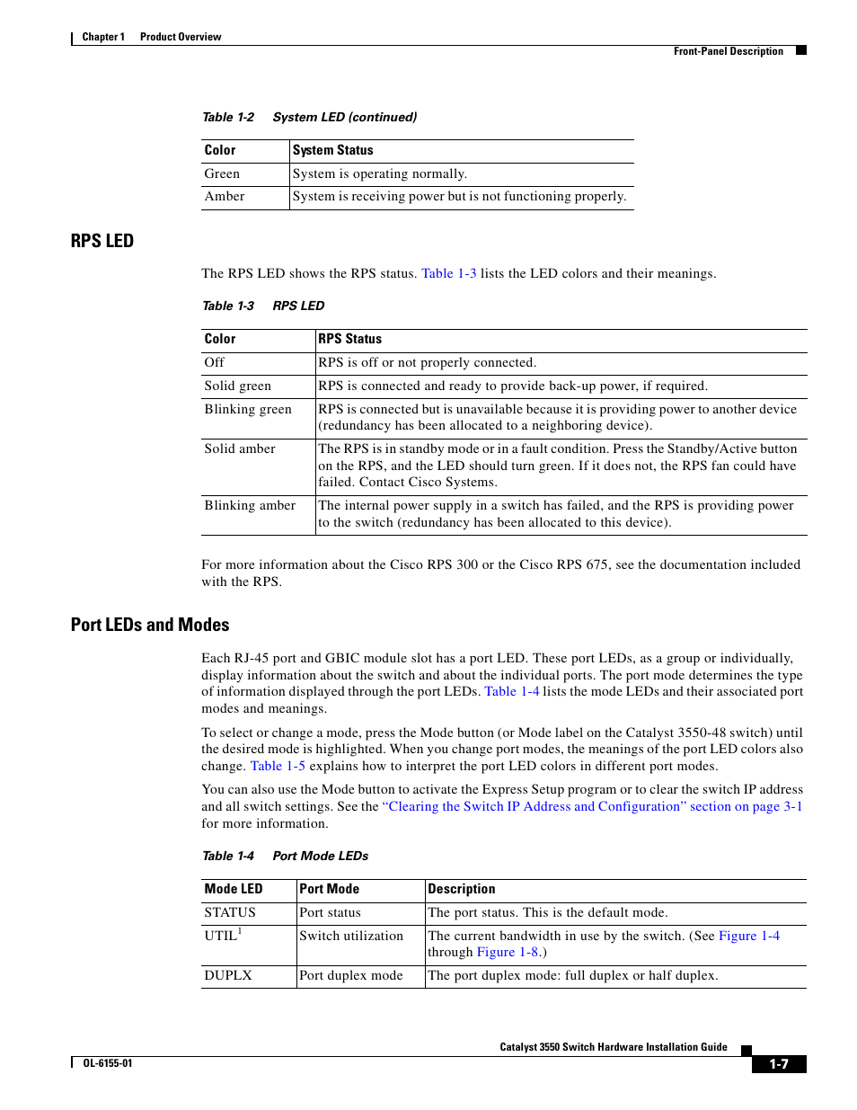 Rps led, Port leds and modes | Cisco 3550 User Manual | Page 25 / 86