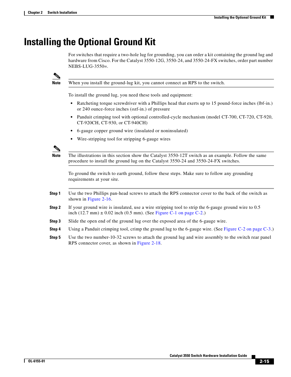 Installing the optional ground kit | Cisco 3550 User Manual | Page 45 / 86