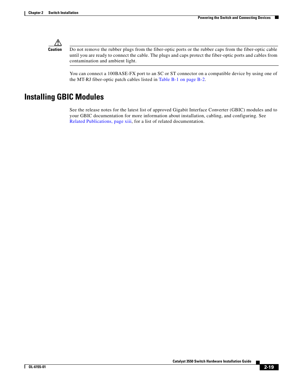 Installing gbic modules | Cisco 3550 User Manual | Page 49 / 86