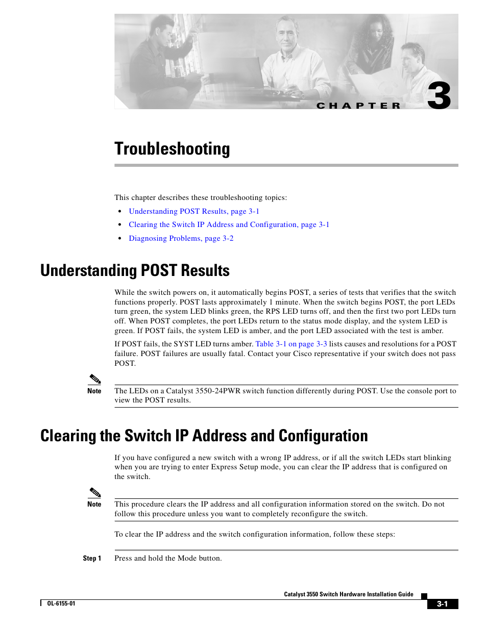 Troubleshooting, Understanding post results, Clearing the switch ip address and configuration | C h a p t e r | Cisco 3550 User Manual | Page 51 / 86