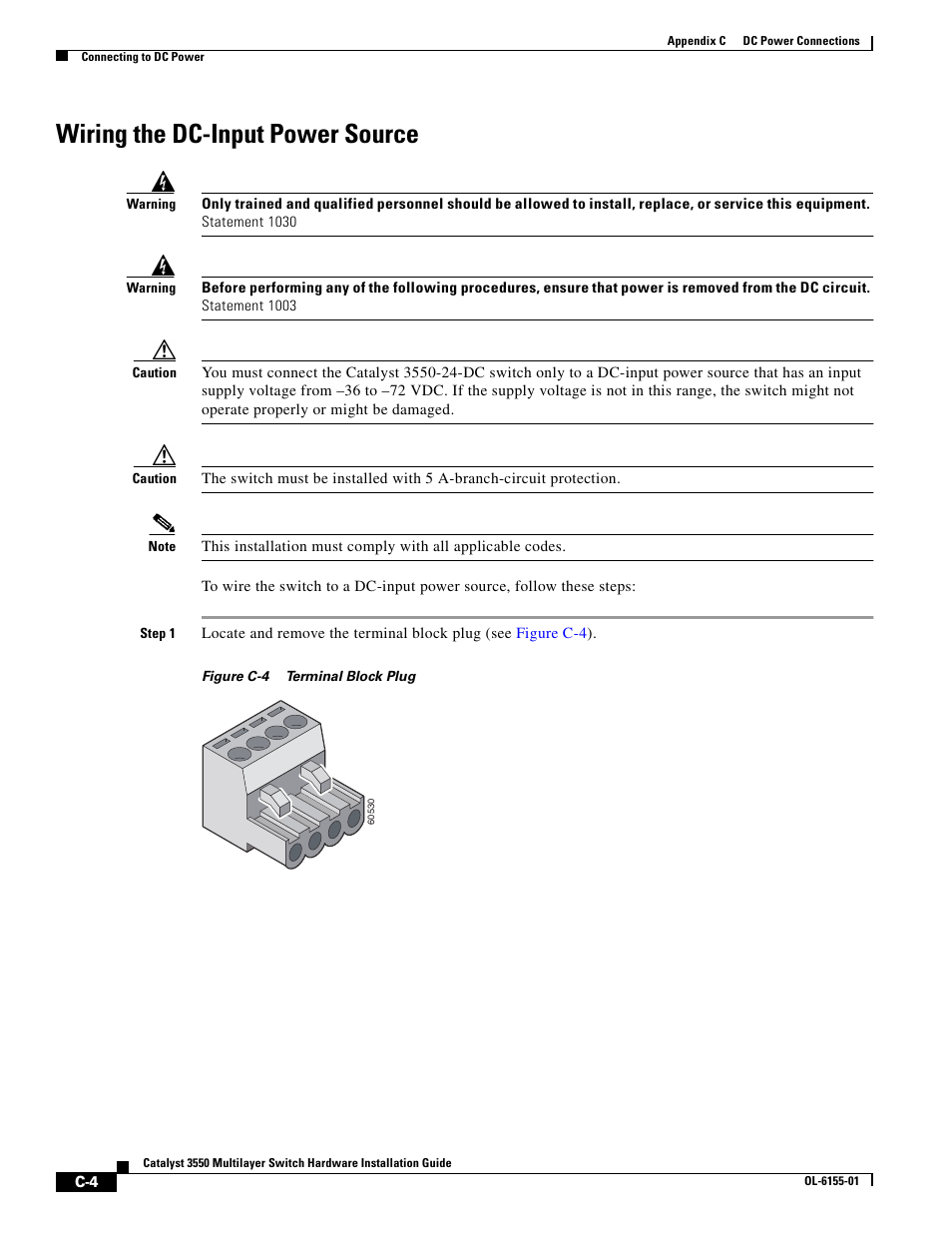 Wiring the dc-input power source | Cisco 3550 User Manual | Page 68 / 86