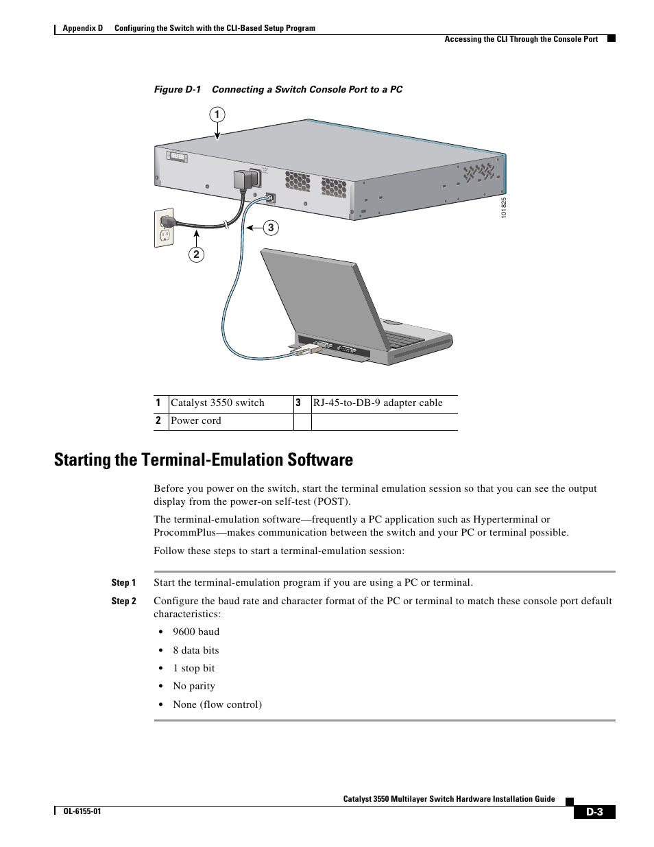 Starting the terminal-emulation software, Figure d-1 | Cisco 3550 User Manual | Page 75 / 86