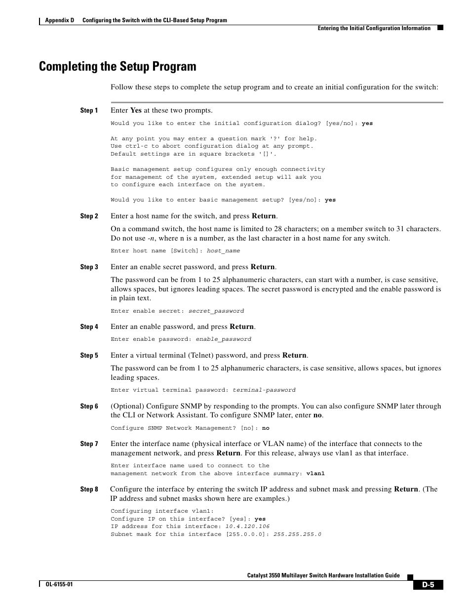 Completing the setup program | Cisco 3550 User Manual | Page 77 / 86