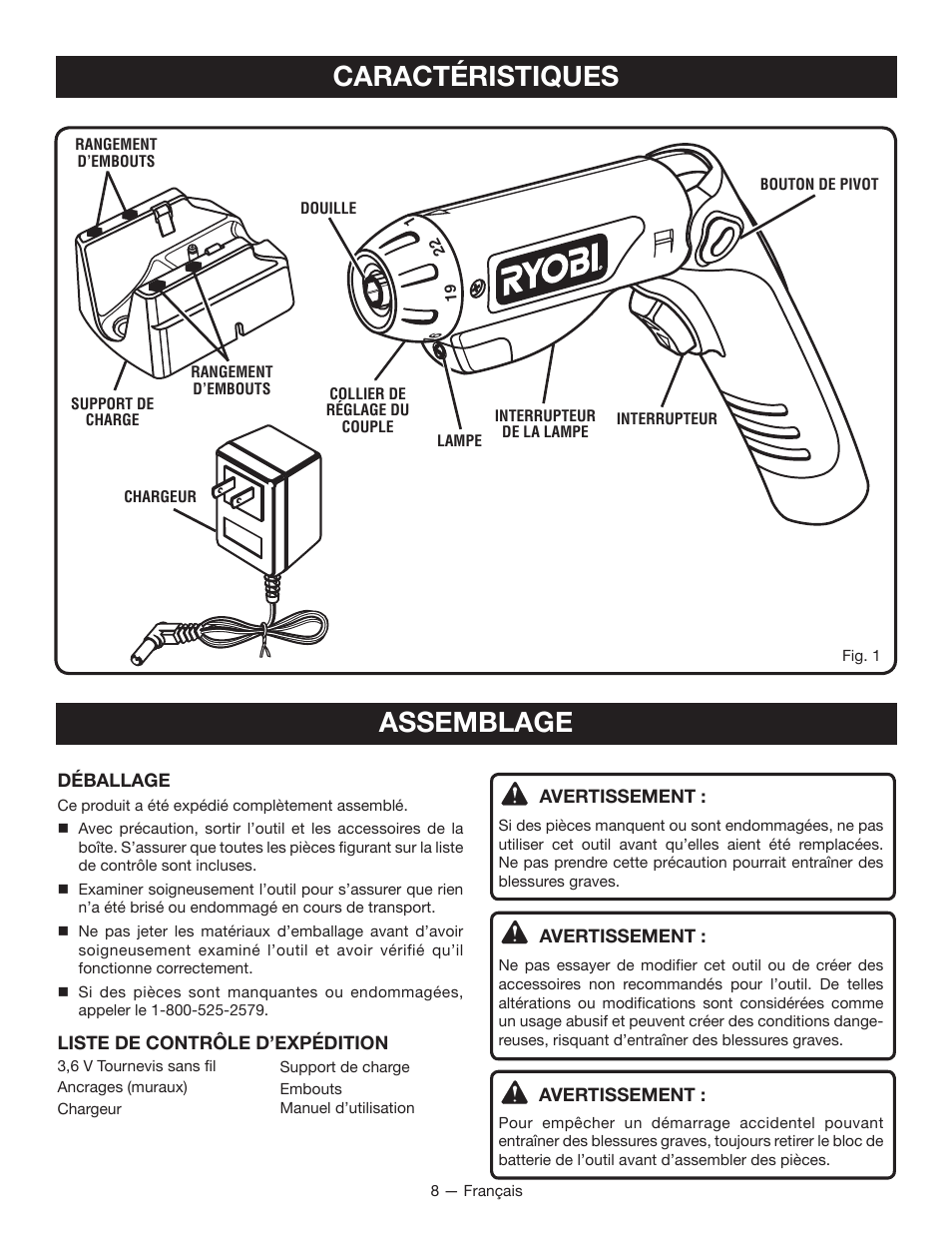 Caractéristiques assemblage | Ryobi HP37 User Manual | Page 19 / 36