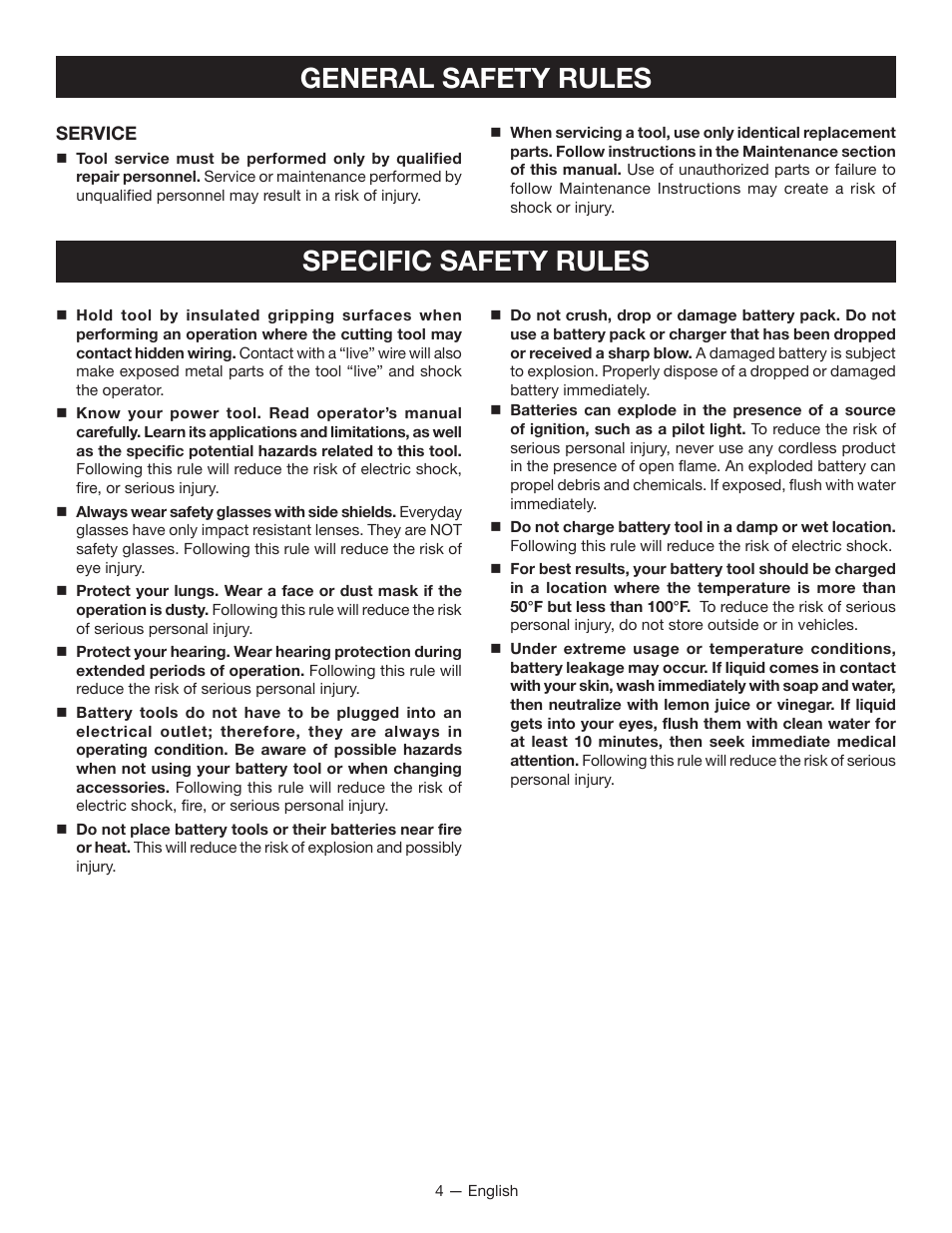 General safety rules specific safety rules | Ryobi HP37 User Manual | Page 4 / 36