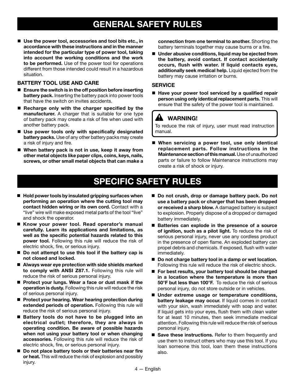 General safety rules specific safety rules | Ryobi HP52L User Manual | Page 4 / 24