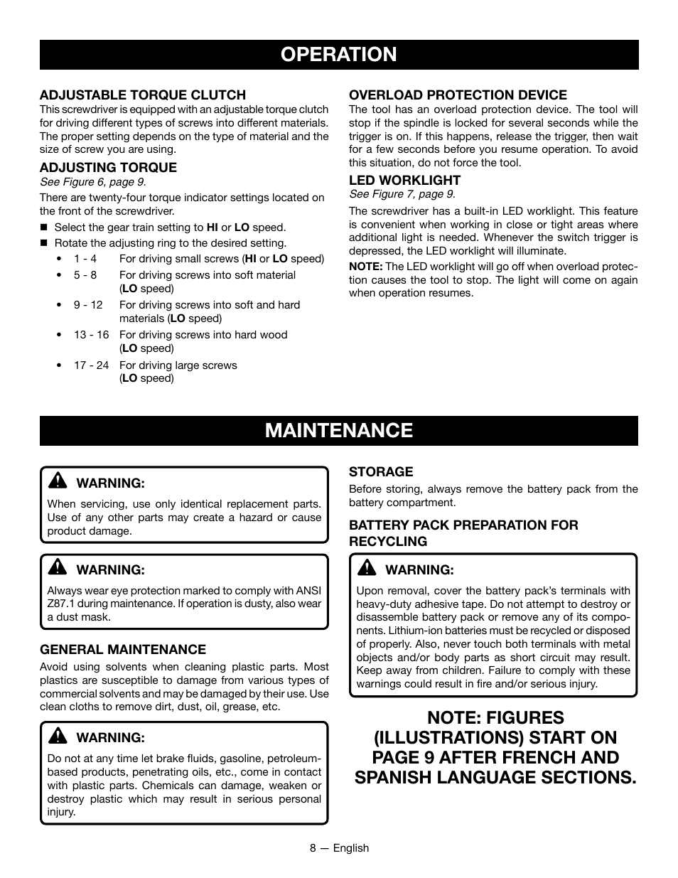 Operation maintenance | Ryobi HP52L User Manual | Page 8 / 24