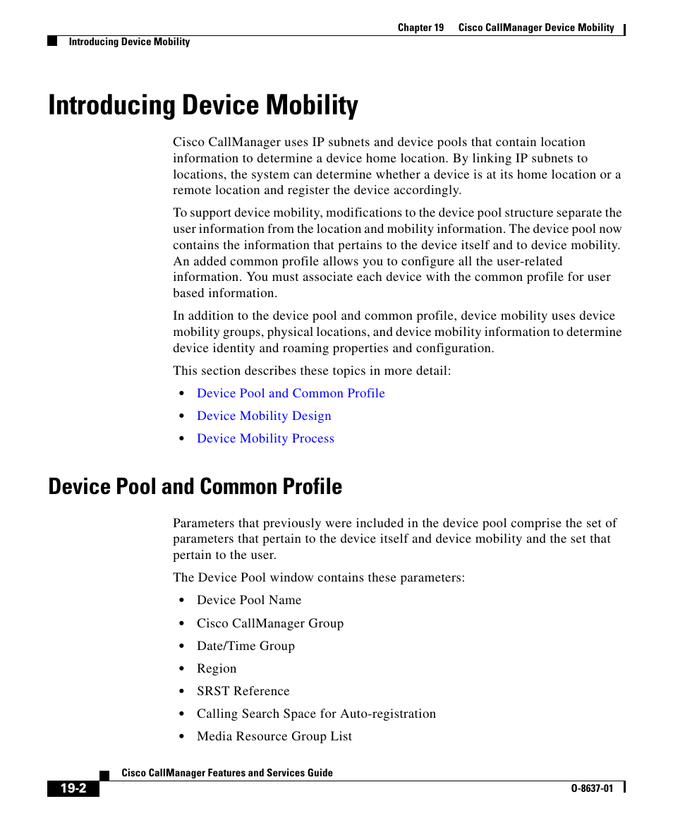 Introducing device mobility, Device pool and common profile | Cisco O-8637-01 User Manual | Page 2 / 10