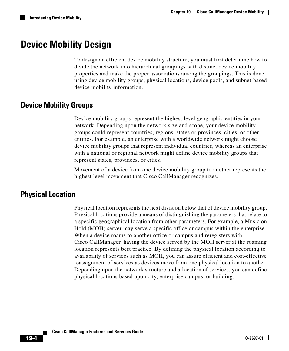 Device mobility design, Device mobility groups, Physical location | Cisco O-8637-01 User Manual | Page 4 / 10