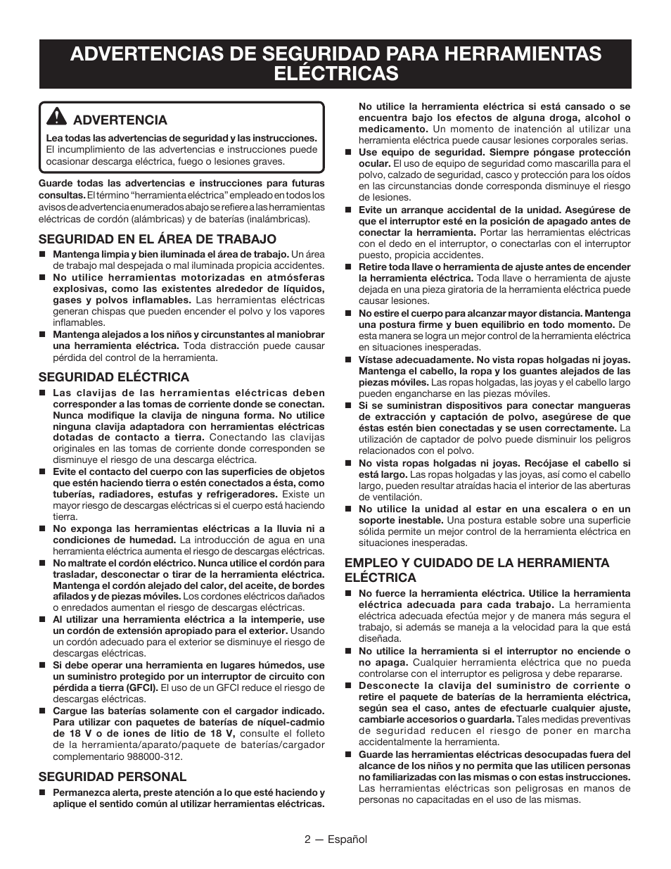 Advertencia | Ryobi HP53L User Manual | Page 14 / 24