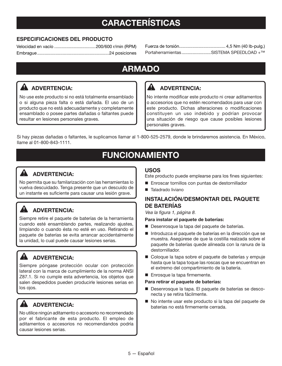 Características, Armado, Funcionamiento | Ryobi HP53L User Manual | Page 17 / 24