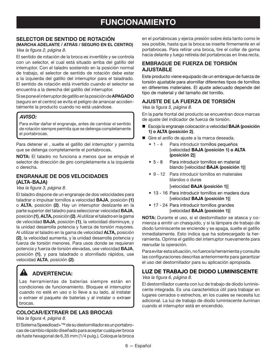 Funcionamiento | Ryobi HP53L User Manual | Page 18 / 24