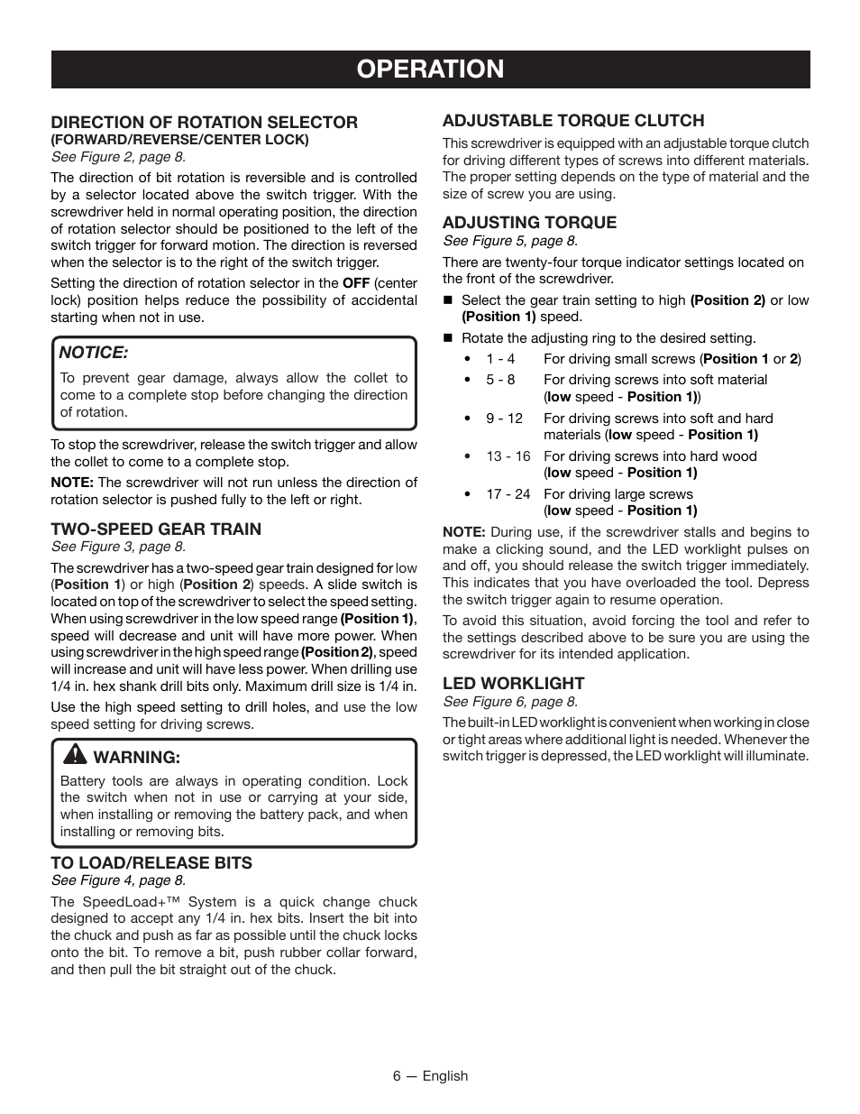 Operation | Ryobi HP53L User Manual | Page 6 / 24