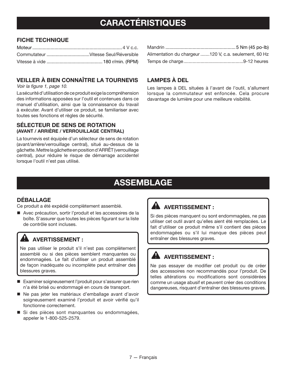 Caractéristiques, Assemblage | Ryobi HP43L User Manual | Page 15 / 28