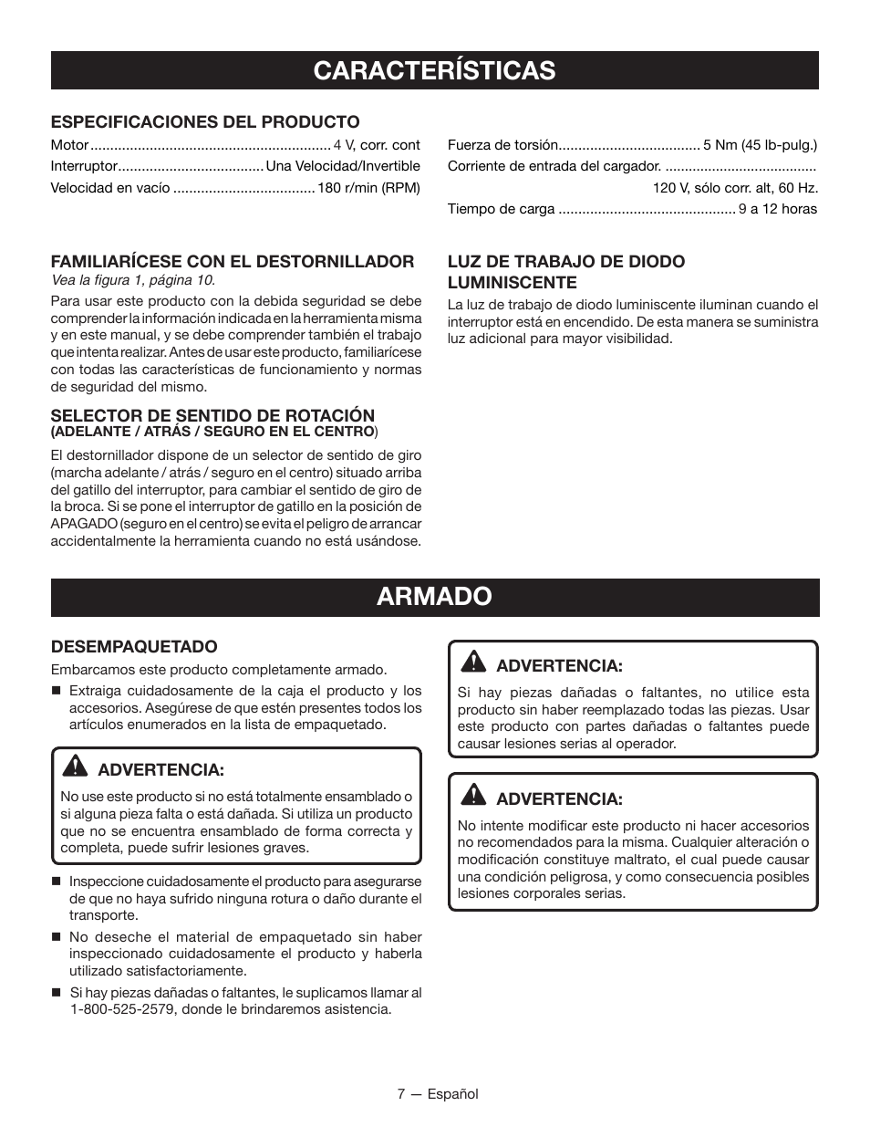 Características, Armado | Ryobi HP43L User Manual | Page 23 / 28