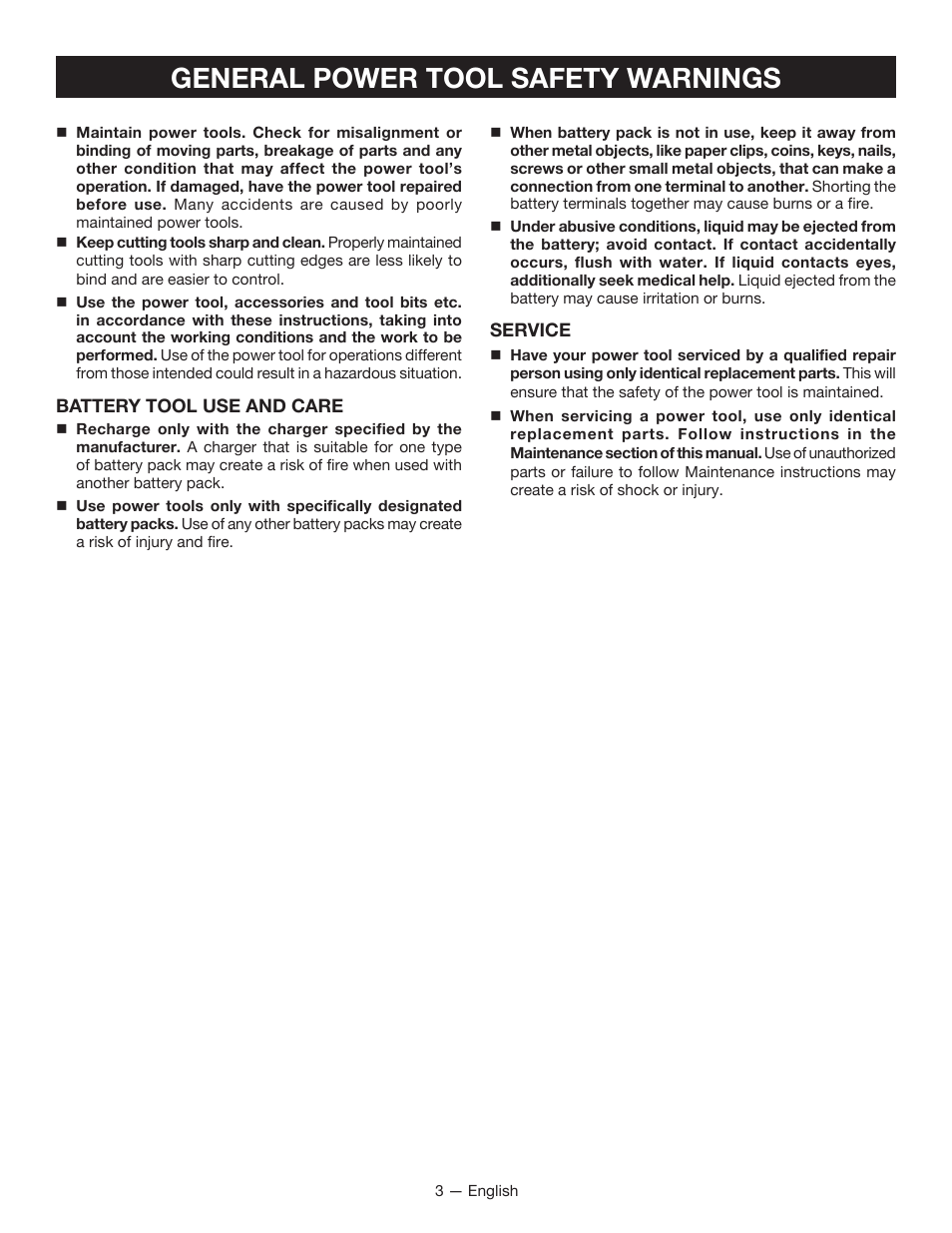 General power tool safety warnings | Ryobi HP43L User Manual | Page 3 / 28