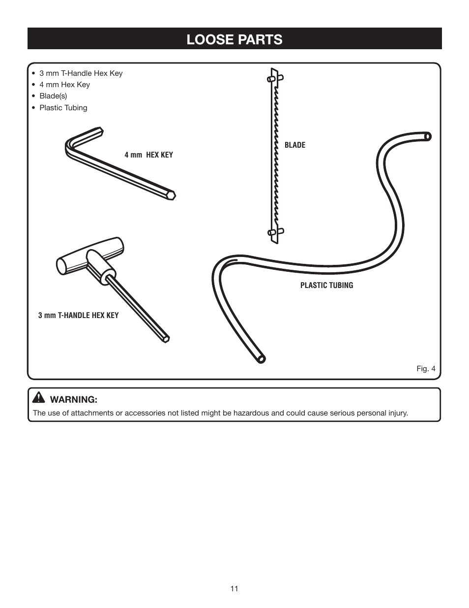 Loose parts | Ryobi SC164VS User Manual | Page 11 / 22