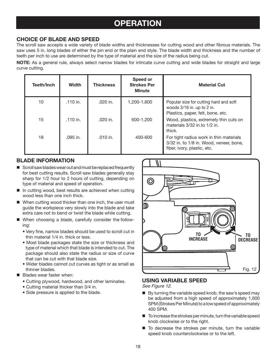 Operation | Ryobi SC164VS User Manual | Page 18 / 22