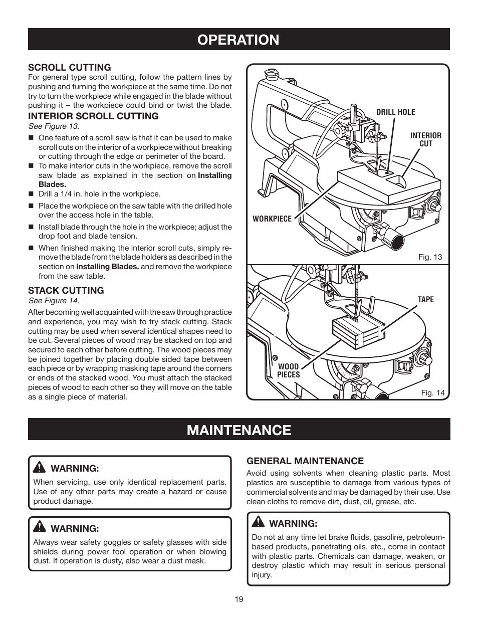 Operation, Maintenance | Ryobi SC164VS User Manual | Page 19 / 22