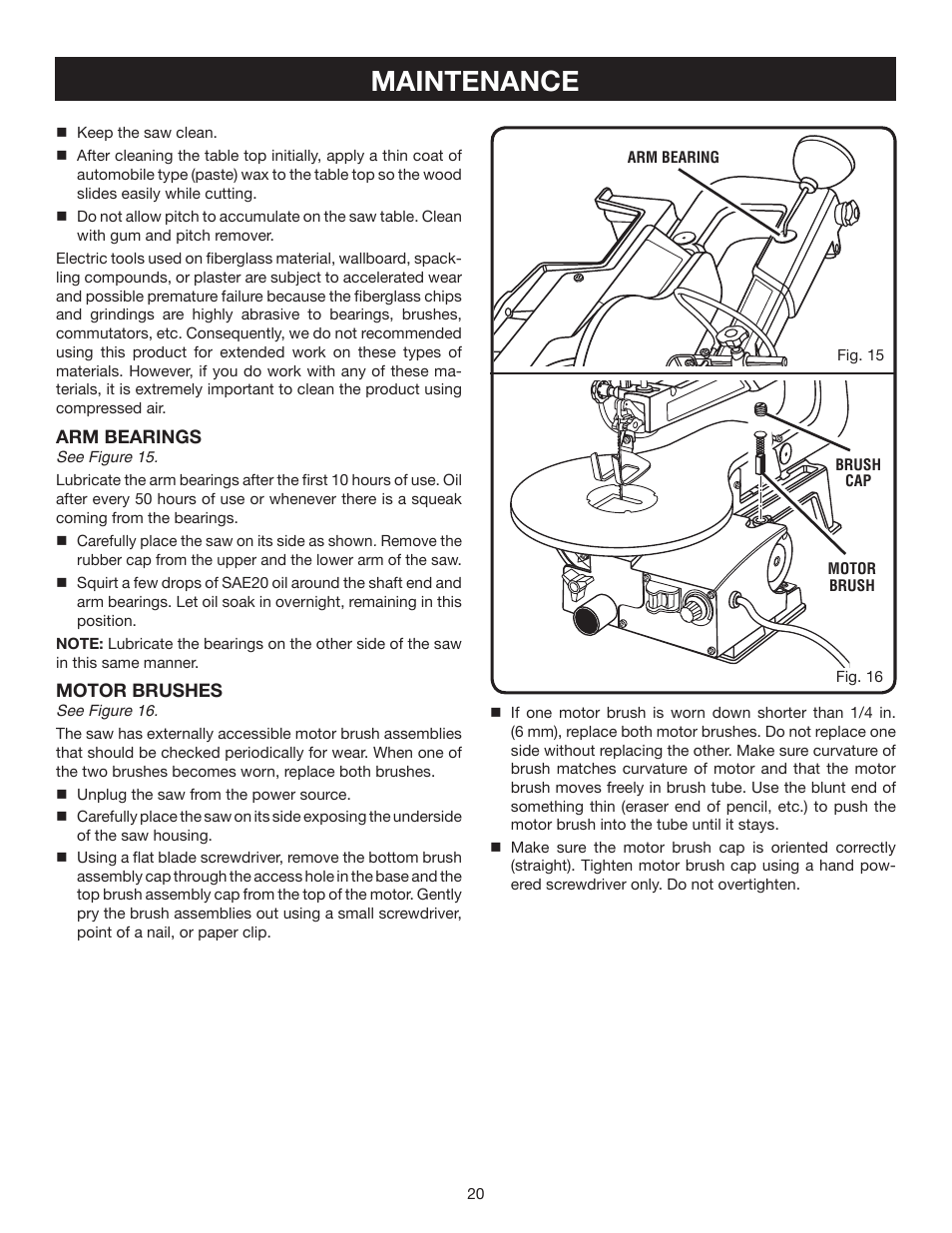 Maintenance | Ryobi SC164VS User Manual | Page 20 / 22