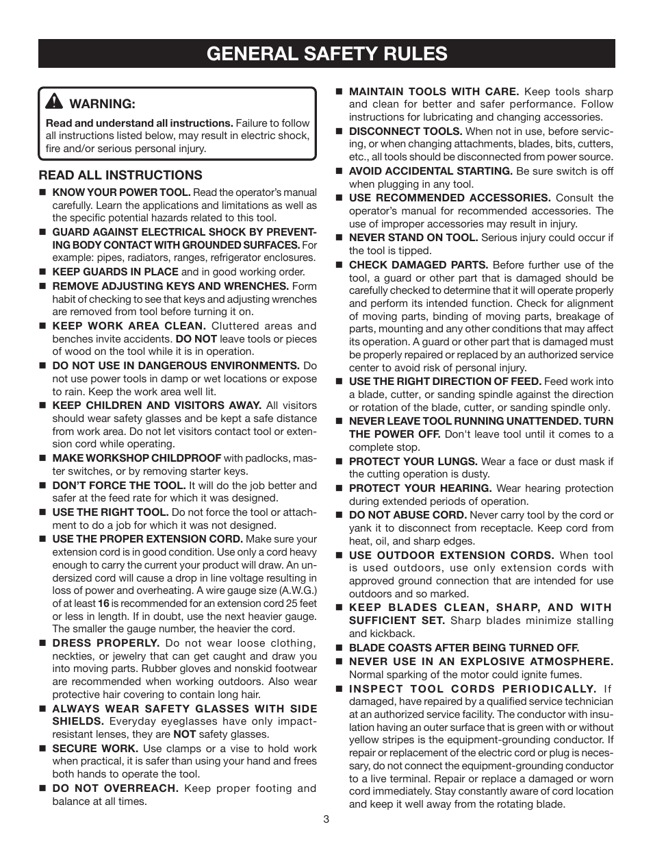 General safety rules | Ryobi SC164VS User Manual | Page 3 / 22