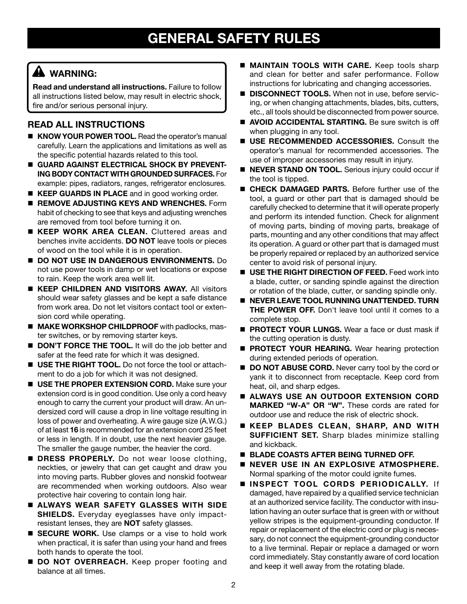 General safety rules | Ryobi SC165VS User Manual | Page 2 / 48