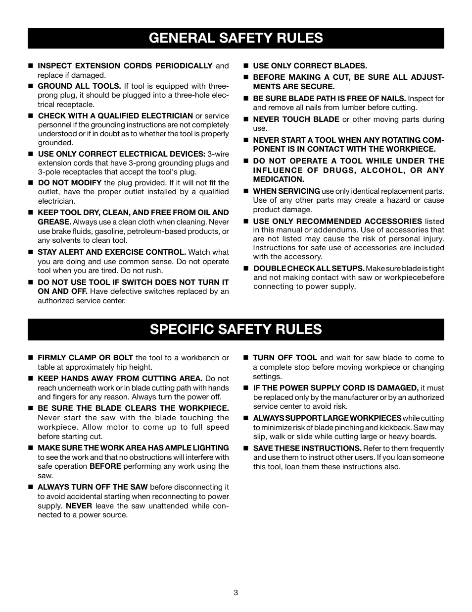 General safety rules, Specific safety rules | Ryobi SC165VS User Manual | Page 3 / 48