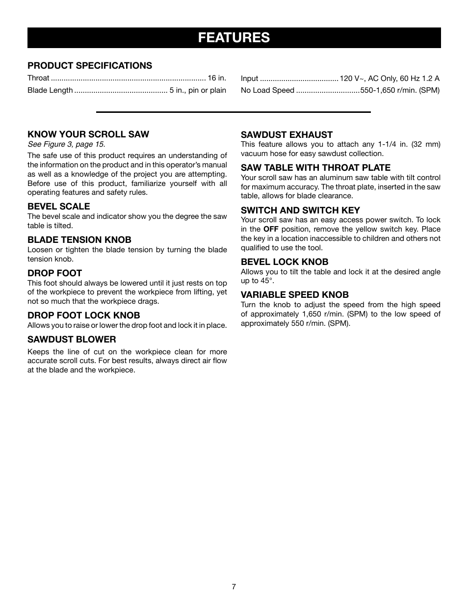 Features | Ryobi SC165VS User Manual | Page 7 / 48