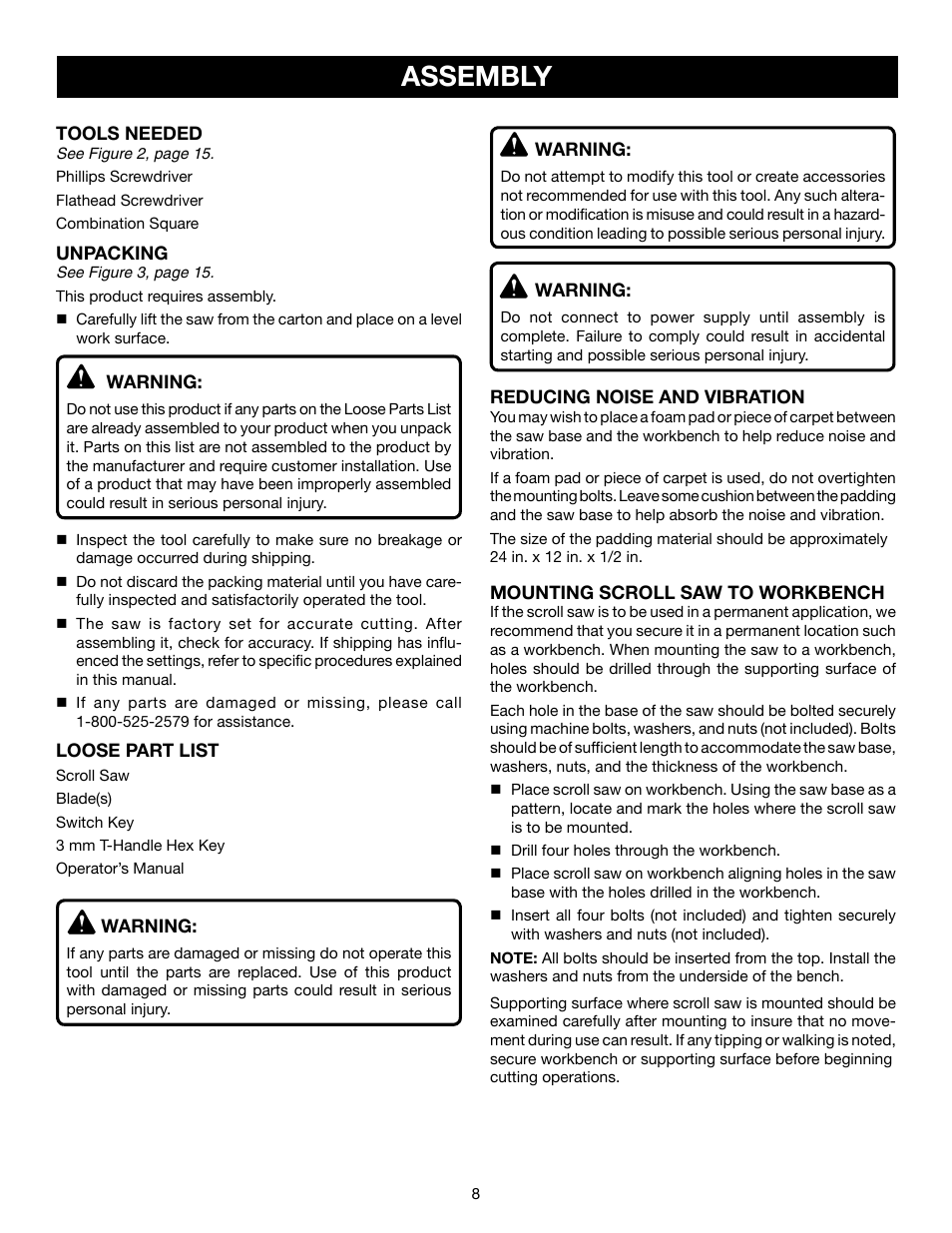 Assembly | Ryobi SC165VS User Manual | Page 8 / 48