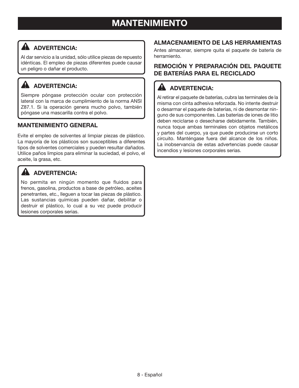 Mantenimiento | Ryobi MC100L User Manual | Page 22 / 24