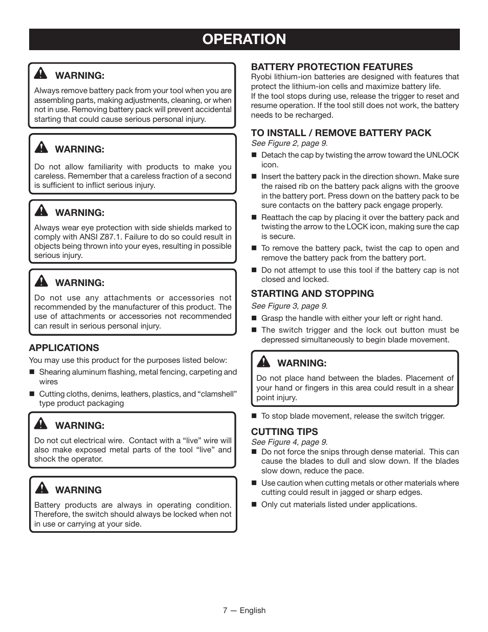 Operation | Ryobi MC100L User Manual | Page 7 / 24