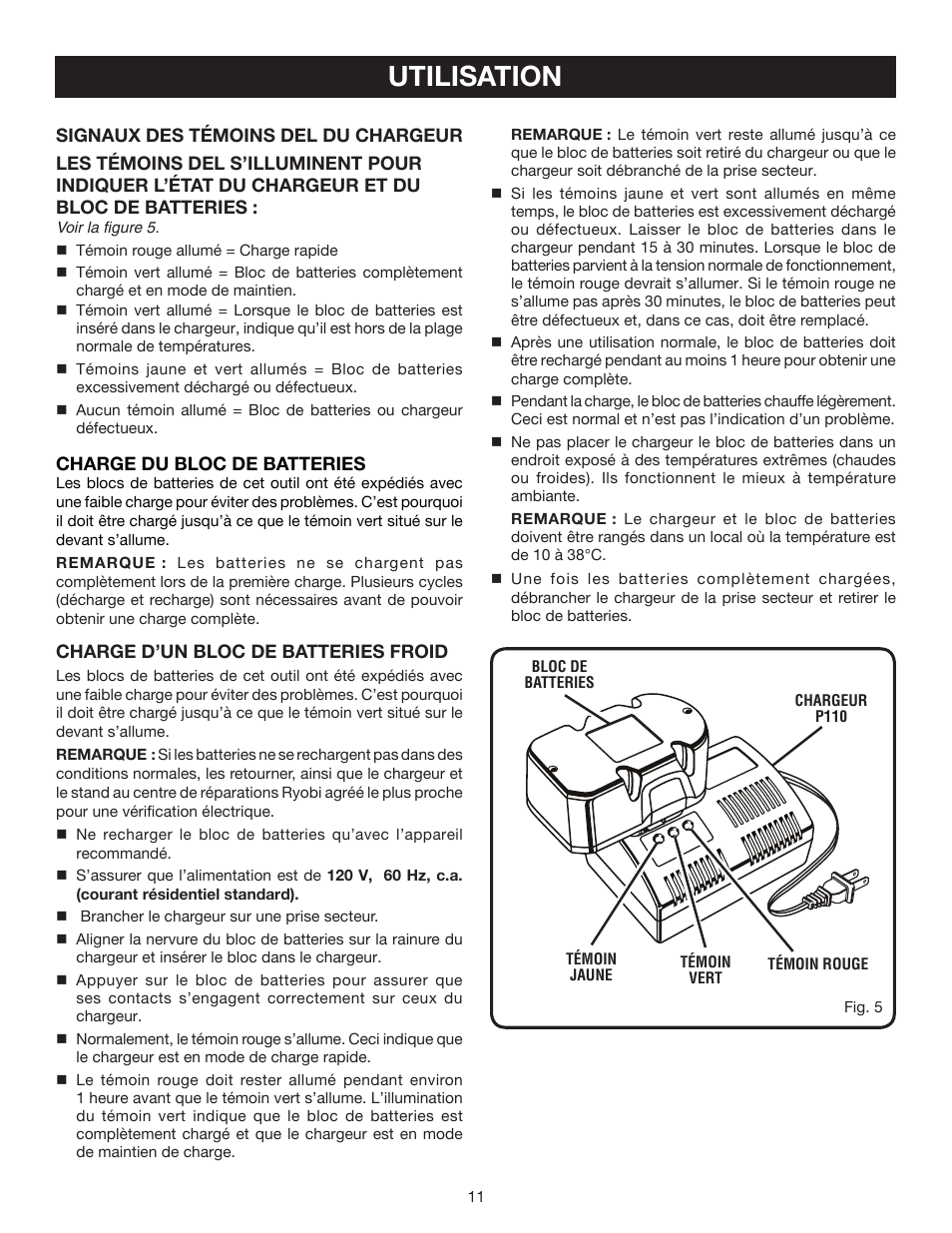 Utilisation | Ryobi P530 User Manual | Page 25 / 46