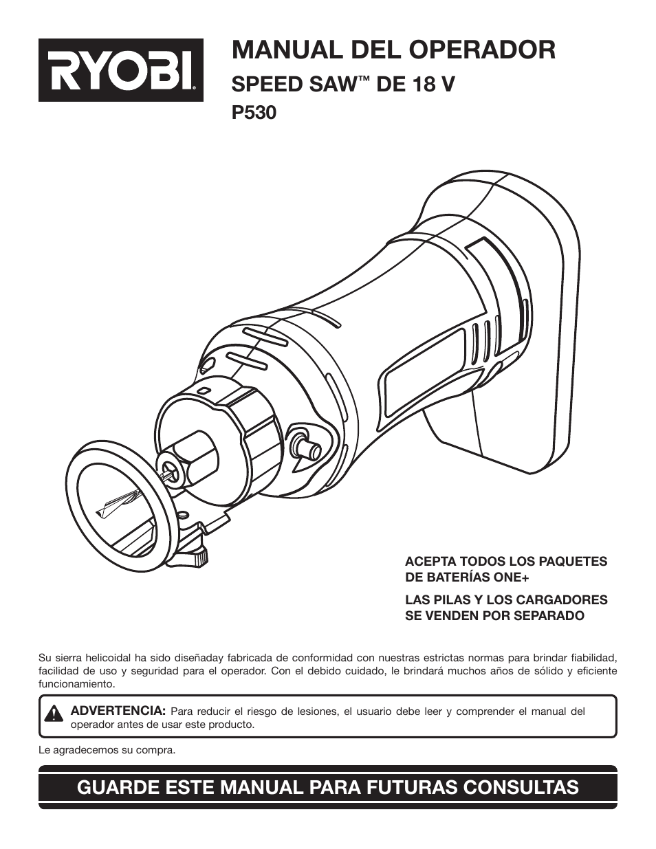 Manual del operador, Speed saw, De 18 v | P530 guarde este manual para futuras consultas | Ryobi P530 User Manual | Page 31 / 46