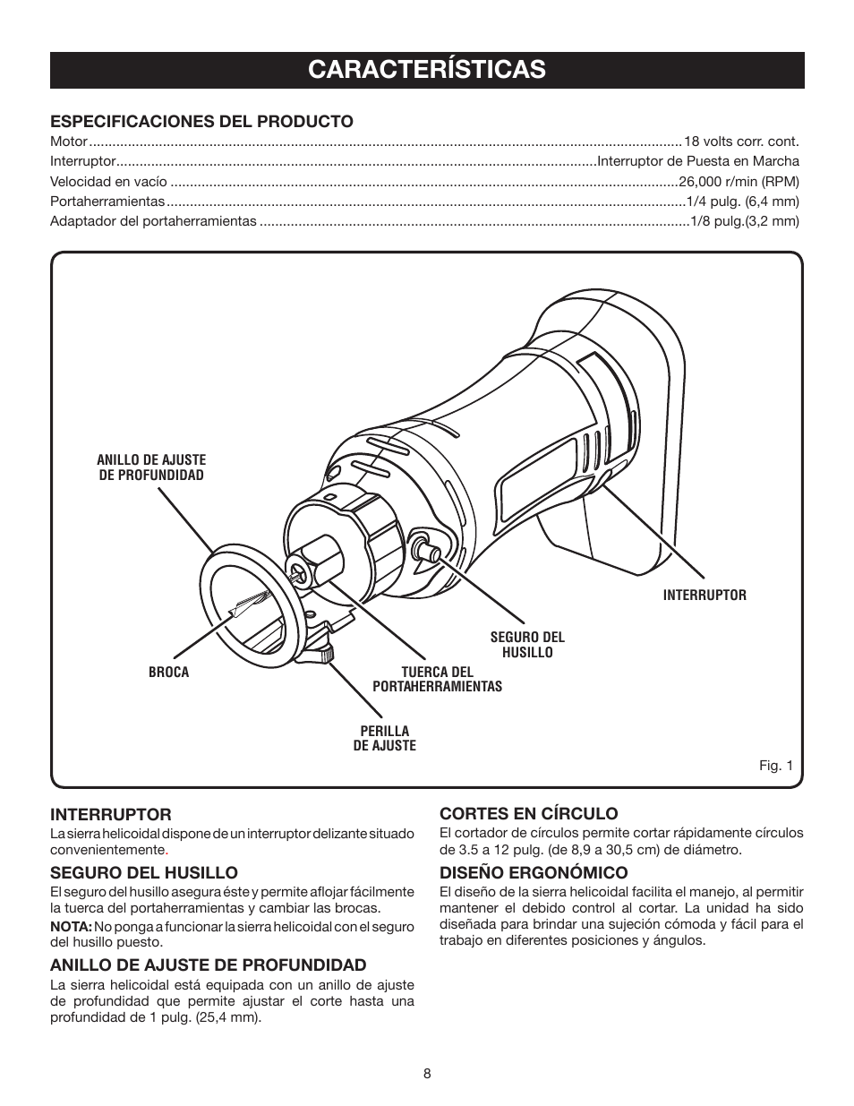 Características | Ryobi P530 User Manual | Page 38 / 46