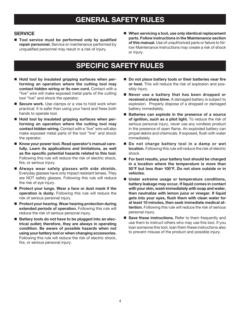 General safety rules specific safety rules | Ryobi P530 User Manual | Page 4 / 46
