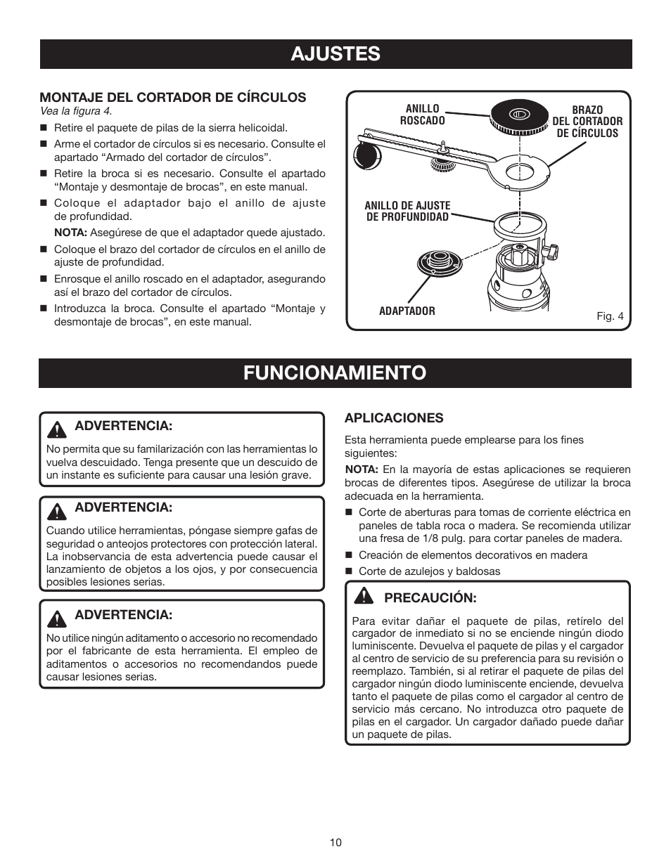 Ajustes funcionamiento | Ryobi P530 User Manual | Page 40 / 46