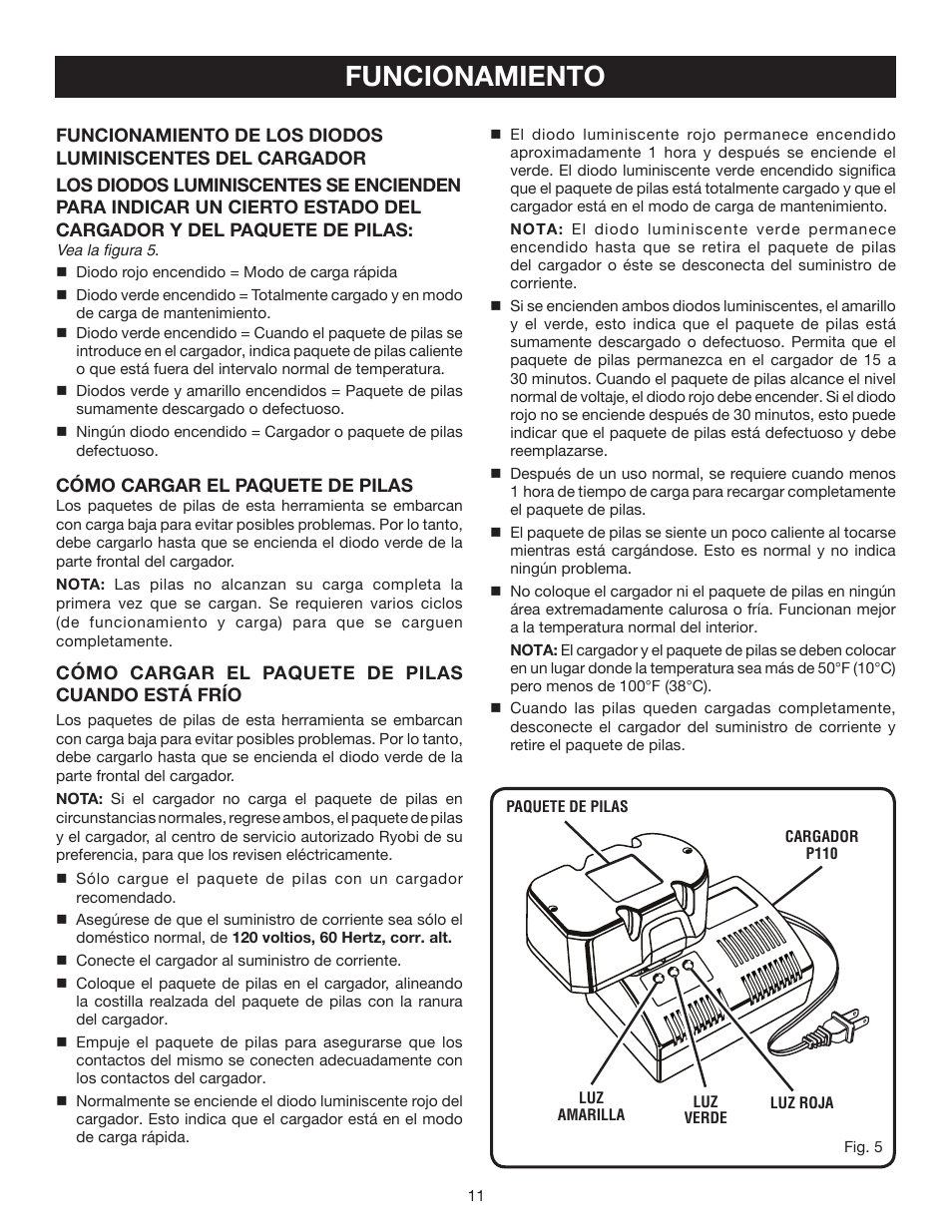 Funcionamiento | Ryobi P530 User Manual | Page 41 / 46