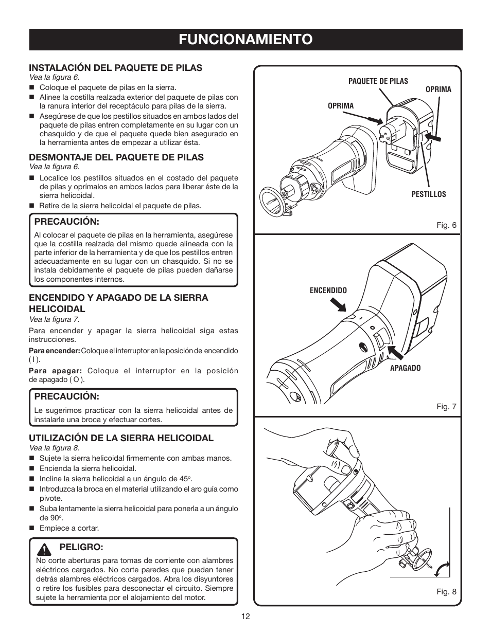 Funcionamiento | Ryobi P530 User Manual | Page 42 / 46
