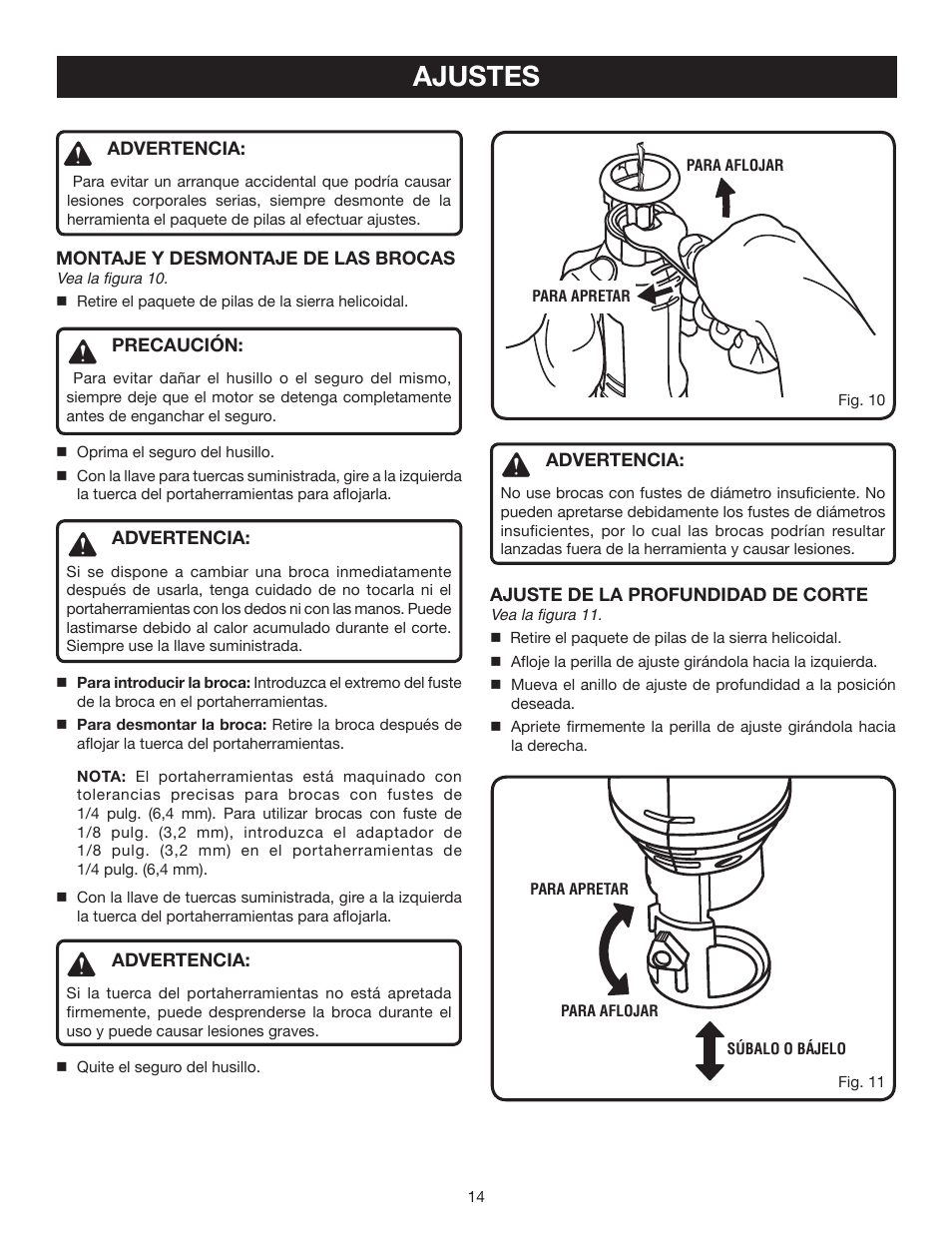 Ajustes | Ryobi P530 User Manual | Page 44 / 46