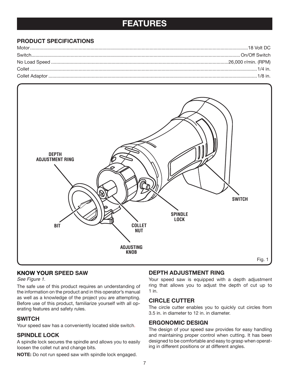 Features | Ryobi P530 User Manual | Page 7 / 46